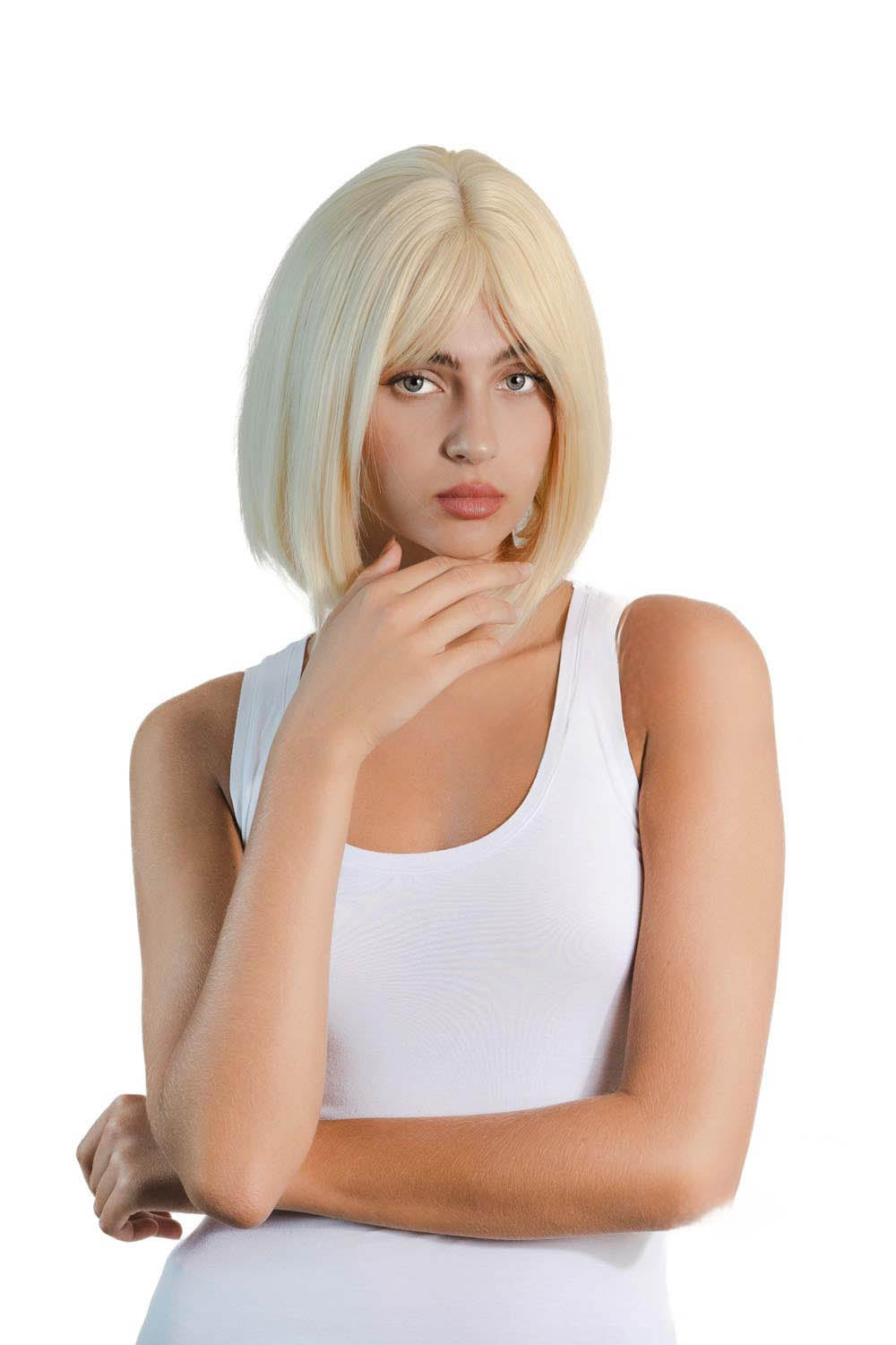 JBEXTENSION 10 Inches Bob Cut Light Blonde With Bangs Wig JAN