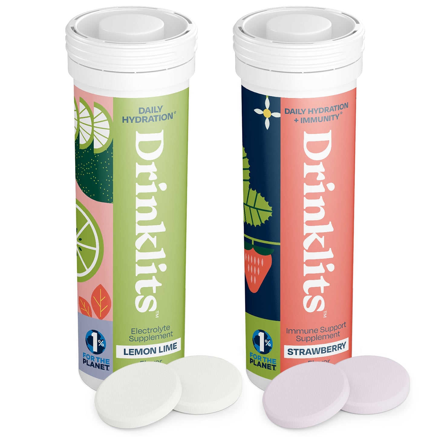 Lemon-Lime Electrolyte Hydration & Strawberry Immune Support Tablets - 2 Tubes | 20 Servings