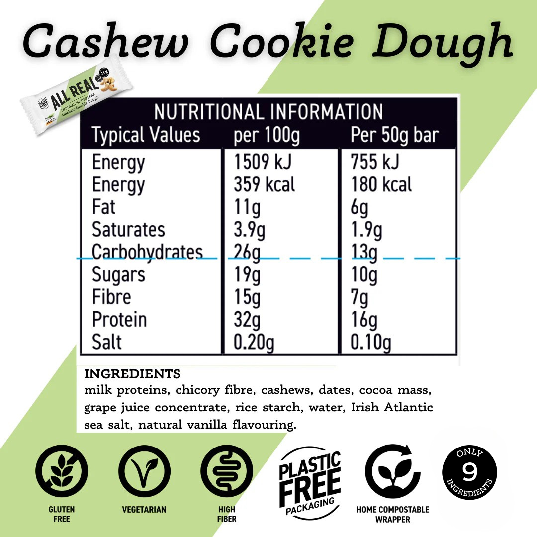 Barritas de proteína de masa de galleta de anacardos 50 g x 12 barritas