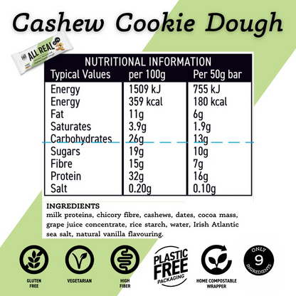 Barritas de proteína de masa de galleta de anacardos 50 g x 12 barritas