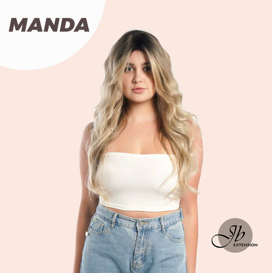 JBEXTENSION 26 Inches Mix Blonde With Dark Root Body Wave With Bangs MANDA