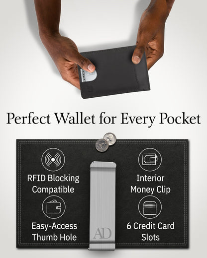 Slim Money Clip Bifold Wallet