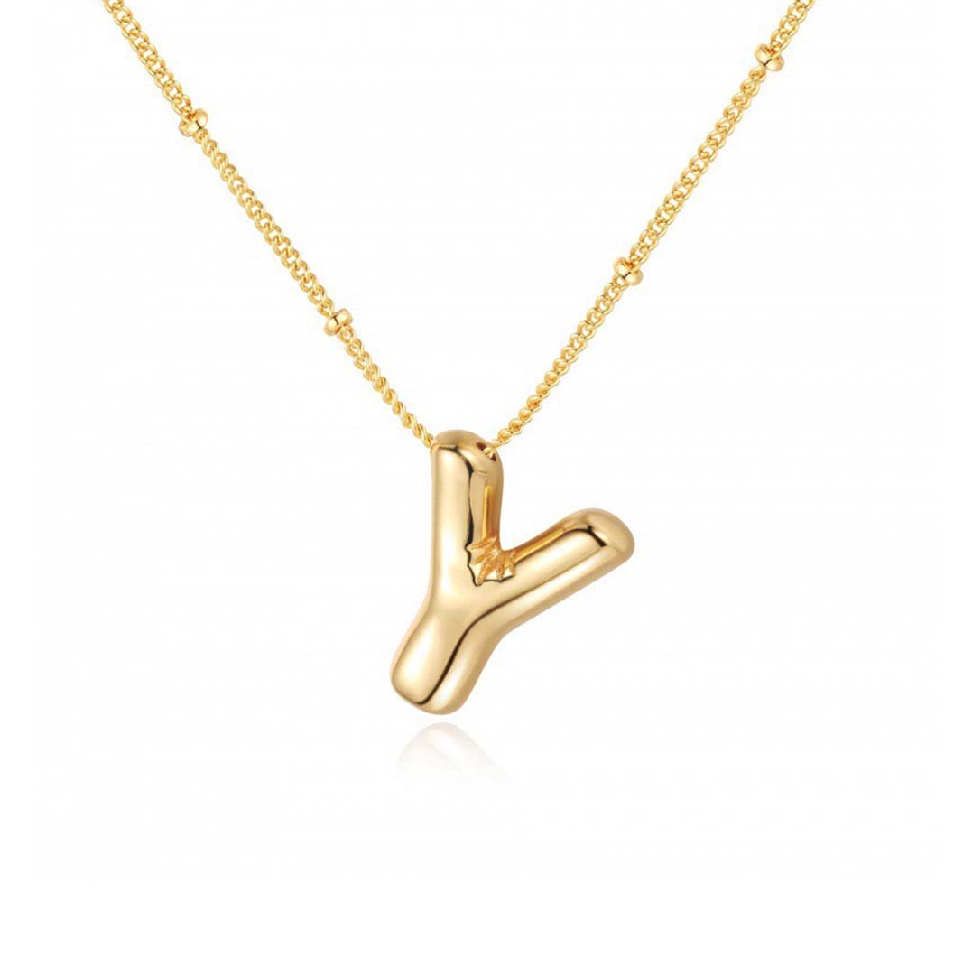 JBextension Golden Color Bubble Letter Necklace for Women,  Balloon Initial Letter Pendant Necklace Dainty Charm Initial Necklaces for Women Trendy Chunky Custom Name Necklace Gold Color Necklaces for Women