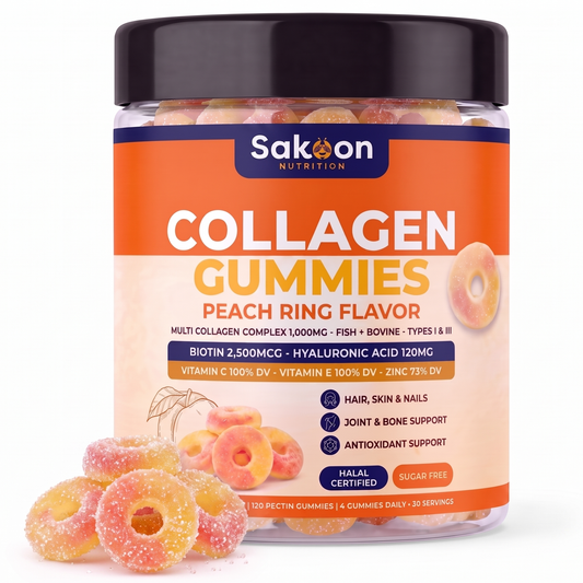 Halal Collagen Gummies for Hair, Skin & Nails - Peach, 120 Count
