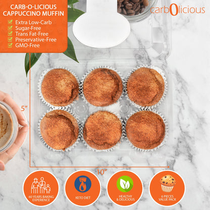 Carbolicious Cappuccino Muffin Low-Carb Sugar Free Keto Friendly 6 Pack 2g Net Carbs.