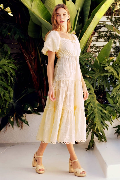 Embroidered Floral Tiered Dress
