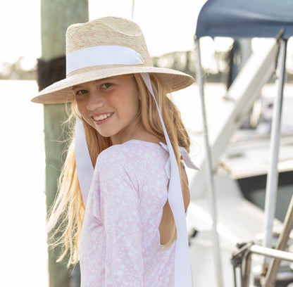 Mommy & Me Sun Hat Set - Hollyhock & Petunia - Long Olive Green Grosgrain Ribbon