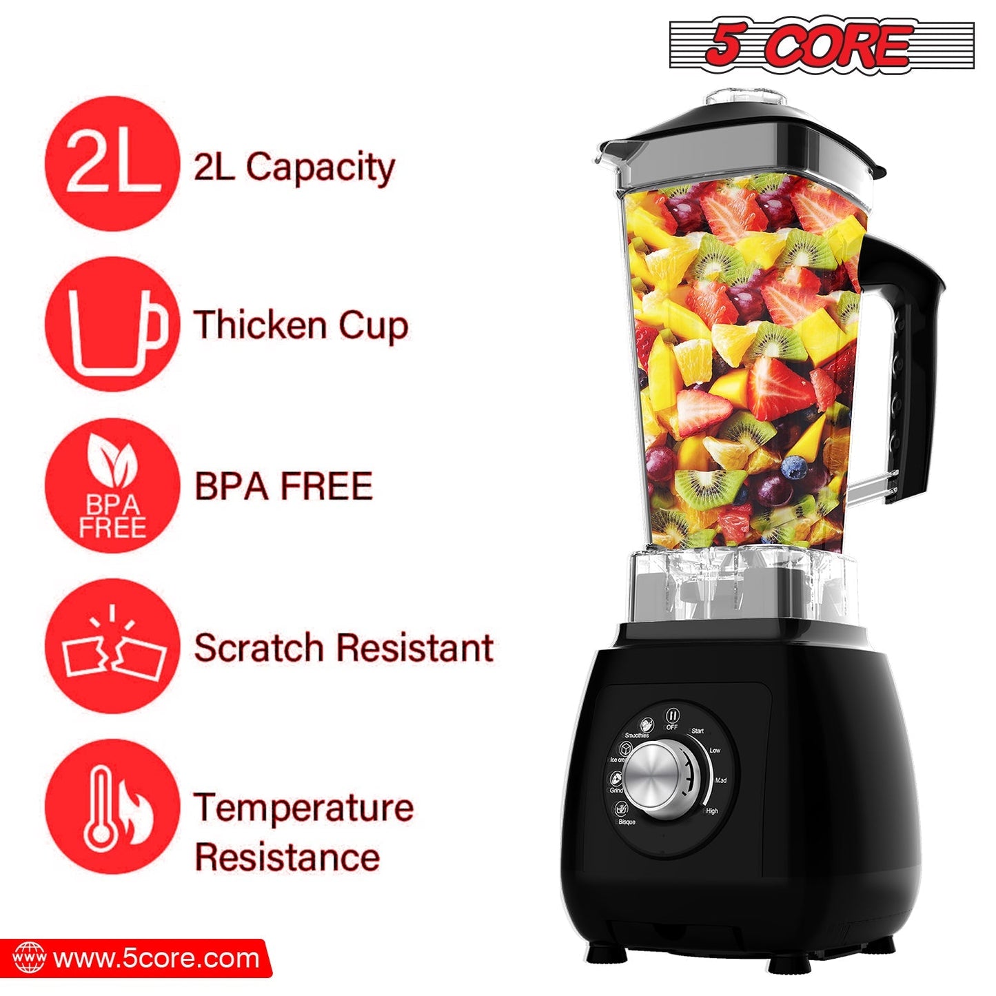 5Core Juicer Blender Machines 2000W  High-Speed Countertop Kitvhen
