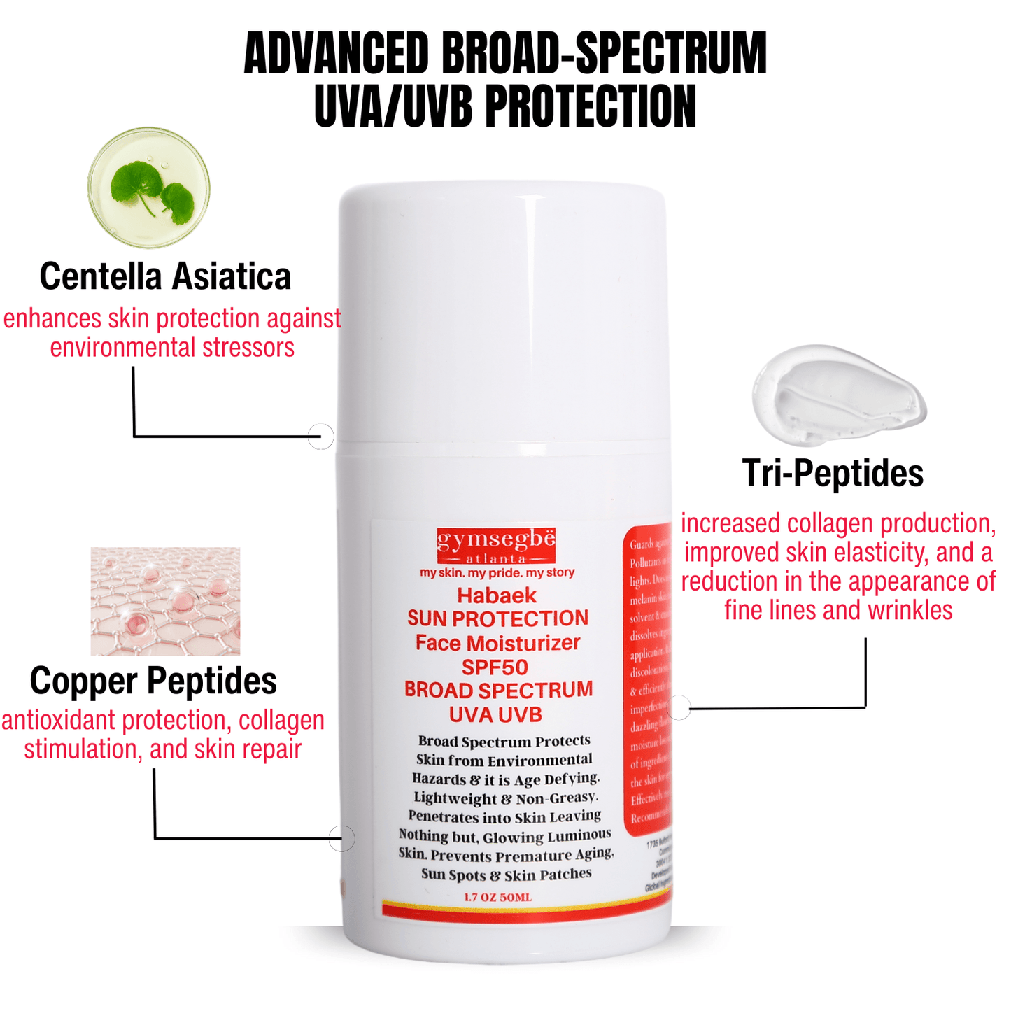 Crème Hydratante Visage Habaek Protection Solaire SPF50 | Peptides | Niacinamide