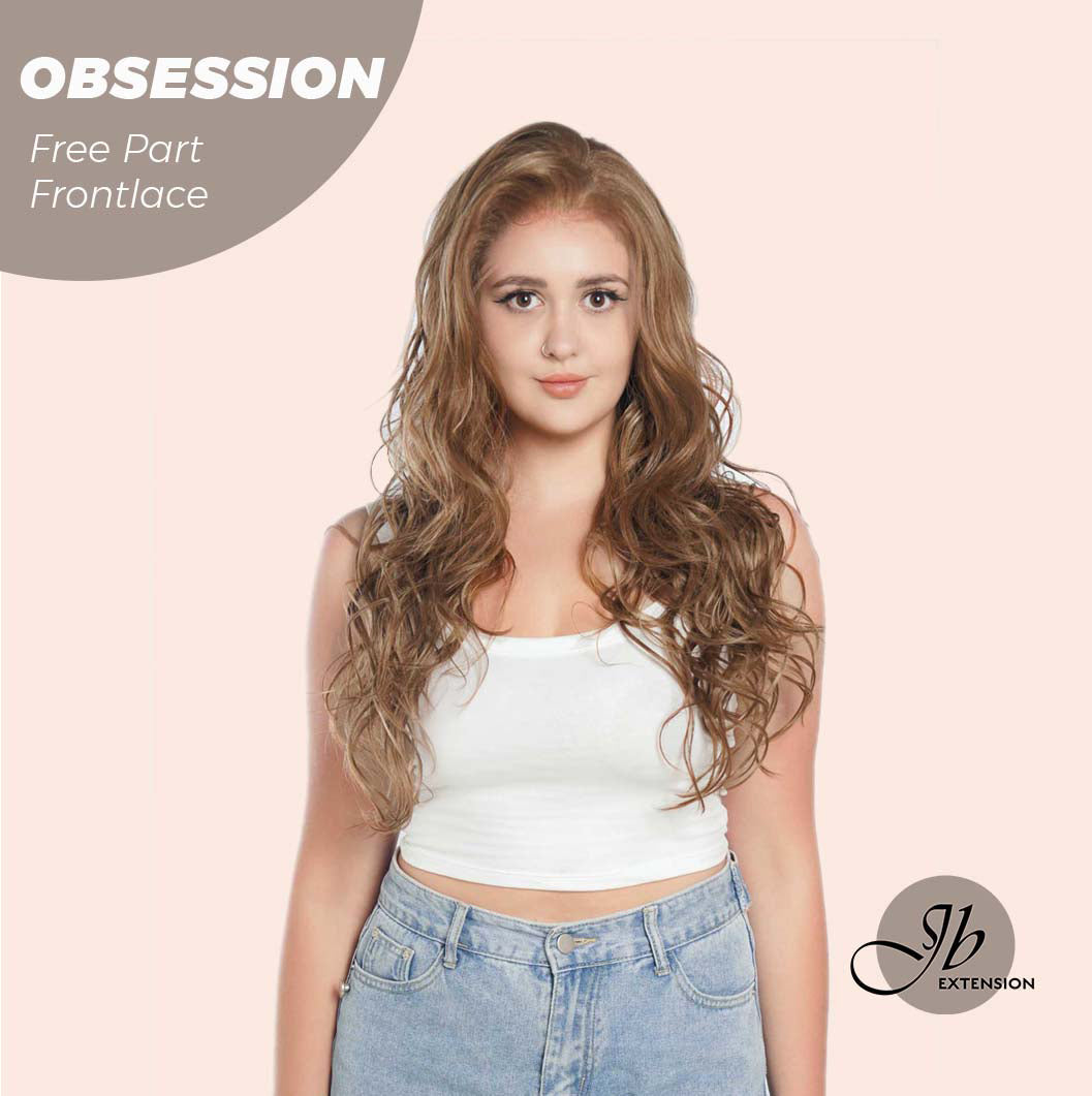 JBEXTENSION 24 Inches Brown With Highlight Wave 13X6 Pre-Cut Free Part Frontlace Glueless Wig OBSESSION