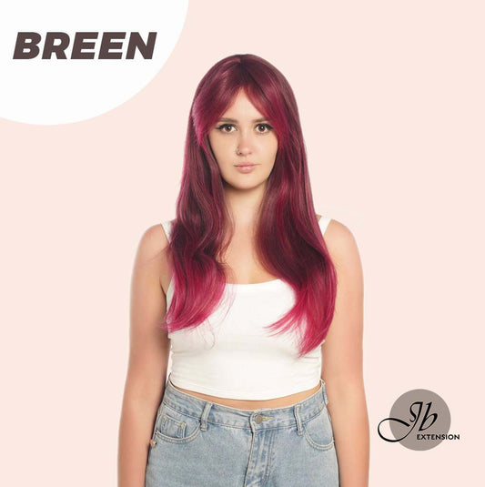 JBEXTENSION 22 Inches Nature Straight Fushia Color Wig With Bangs BREEN