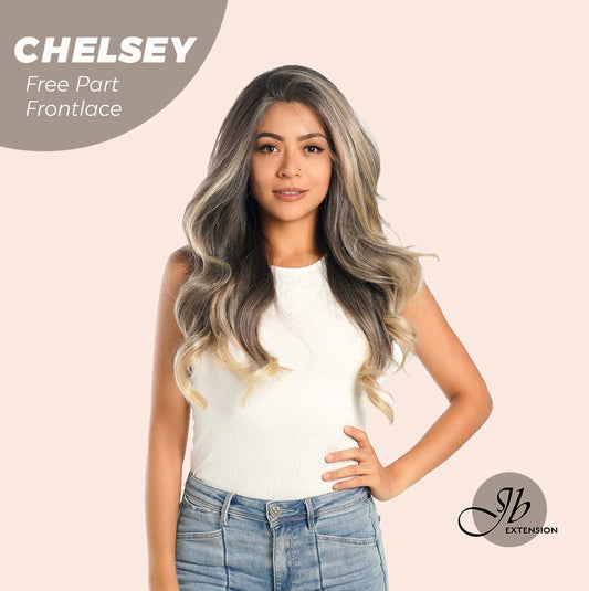 JBEXTENSION 26 Inches Curly Mix Blonde Free Part Pre-Cut Frontlace Glueless Wig CHELSEY