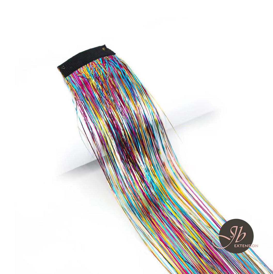 JBextension Hair Tinsel Clip in Extensions Pink Sparkle Highlights for Hair 18 Inch Multi-Colors Synthetic Hair Extensions for Party, Christmas, New Year, Halloween, Cosplay