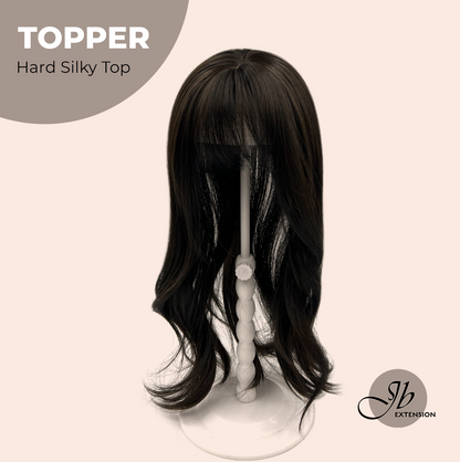 JBEXTENSION 16 Inches Scalpiana Hard Silky Topper Clip in Synthetic Fiber Wave Topper Hair Piece Hair with Bangs for Women Clip in Top Crown Hair Clip on Toupee Hairpiece for Slight Hair Loss/Thinning Hair