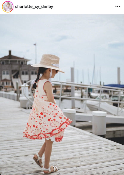 Mommy & Me Sun Hat Set - Hollyhock & Petunia - Long Olive Green Grosgrain Ribbon