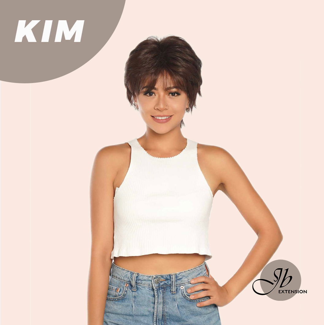 JBEXTENSION Pixie Cut Brown Half Real Human Hair Half Futura Fiber Fashion Wig KIM
