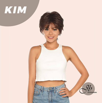 JBEXTENSION Pixie Cut Brown Half Real Human Hair Half Futura Fiber Fashion Wig KIM