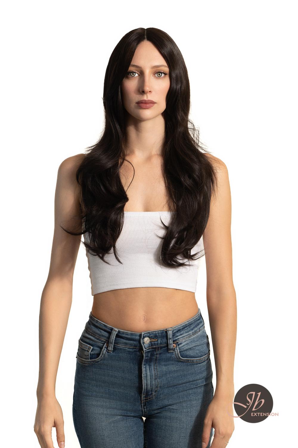 JBEXTENSION 26 Inches Curly Women Tea Black Darkest Brown Wig Pre-Cut Frontlace Glueless Wig EMMIE