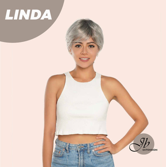 JBEXTENSION Pixie Cut Grey Silver Half Real Human Hair Half Futura Fiber Fashion Women Wig LINDA