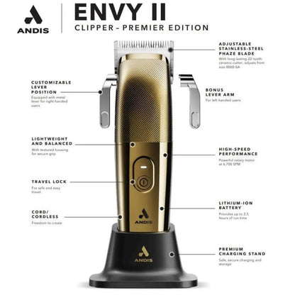 Andis Envy II Premier Clipper - Gold | Charging Stand | Phaze Blade- Lowest Price in Cart