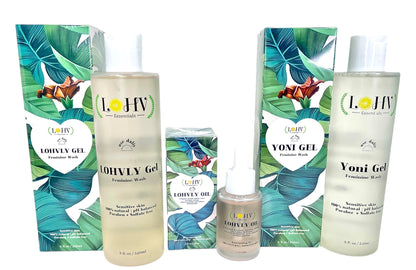 3 Step Kit For A Healthy Clean Yoni: YONI GEL pH Balance Wash + LOHVLY GEL Strawberry Flavored Relaxation Wash + LOHV Rose Oil Prevent Ingrown Hairs, Bumps, Sooth & Moisturizing Bikini Line.