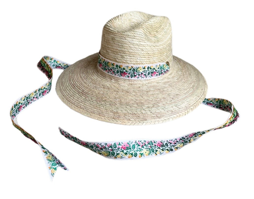 Petunia Girl's Sun Hat - Vintage Rainbow Rosebud Ribbon