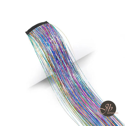 JBextension Hair Tinsel Clip in Extensions Pink Sparkle Highlights for Hair 18 Inch Multi-Colors Synthetic Hair Extensions for Party, Christmas, New Year, Halloween, Cosplay