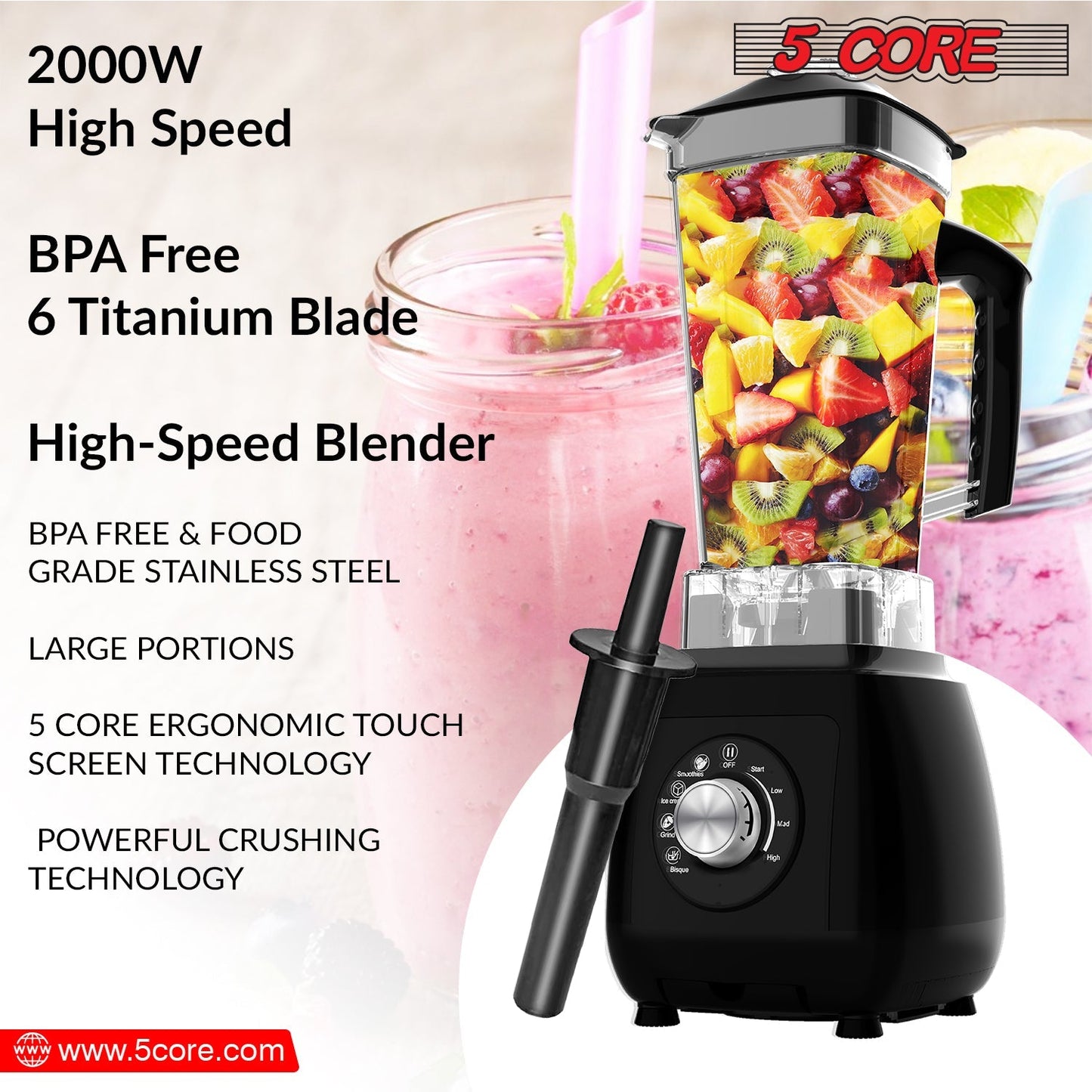 5Core Juicer Blender Machines 2000W  High-Speed Countertop Kitvhen