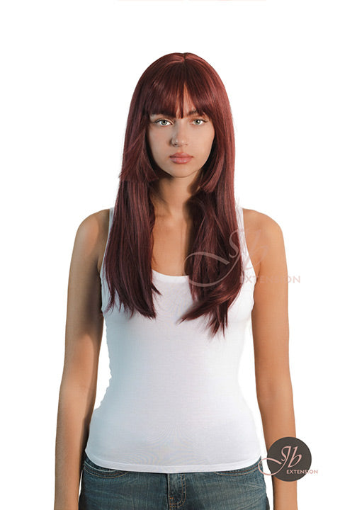 JBEXTENSION 22 Inches Straight Red Hime Cut Wig With Bangs ELENA