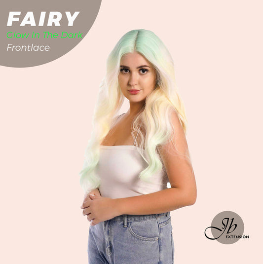 JBextension GLOW IN THE DARK 26 Inches Curly Rainbow Color Frontlace Glueless Wig FAIRY