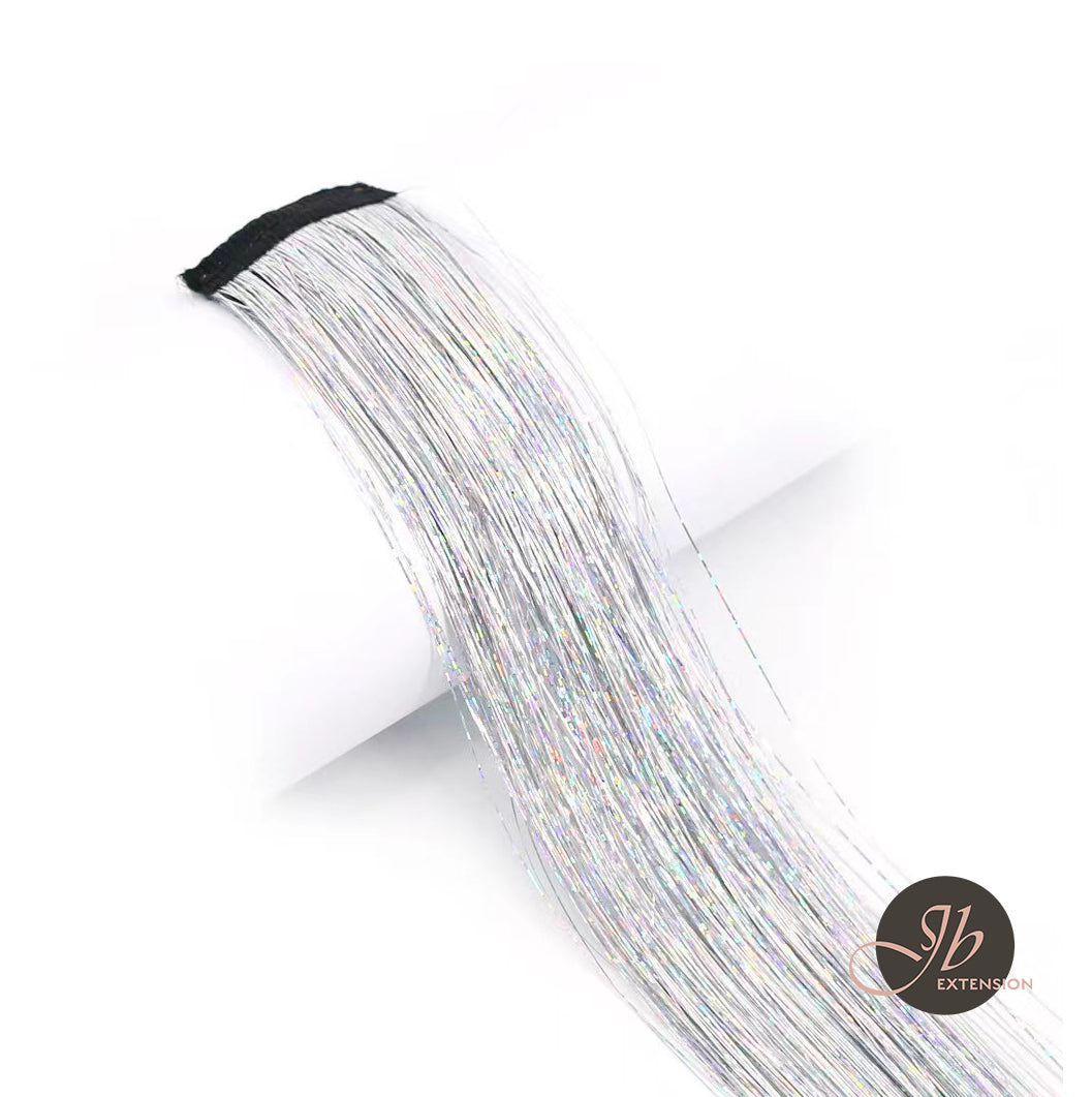 JBextension Hair Tinsel Clip in Extensions Pink Sparkle Highlights for Hair 18 Inch Multi-Colors Synthetic Hair Extensions for Party, Christmas, New Year, Halloween, Cosplay