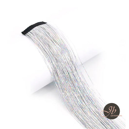 JBextension Hair Tinsel Clip in Extensions Pink Sparkle Highlights for Hair 18 Inch Multi-Colors Synthetic Hair Extensions for Party, Christmas, New Year, Halloween, Cosplay