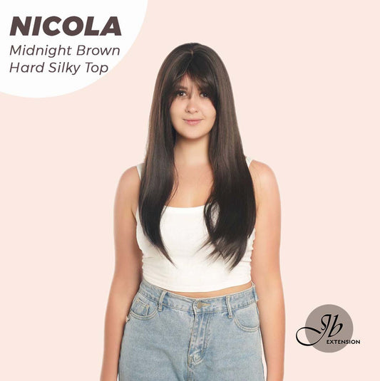 JBEXTENSION 22 Inches  Scalpiana Midnight Brown( Black/Brown) 3.5X4 Hard Silky Top Natural Scalp Effect Wig NICOLA SILK TOP