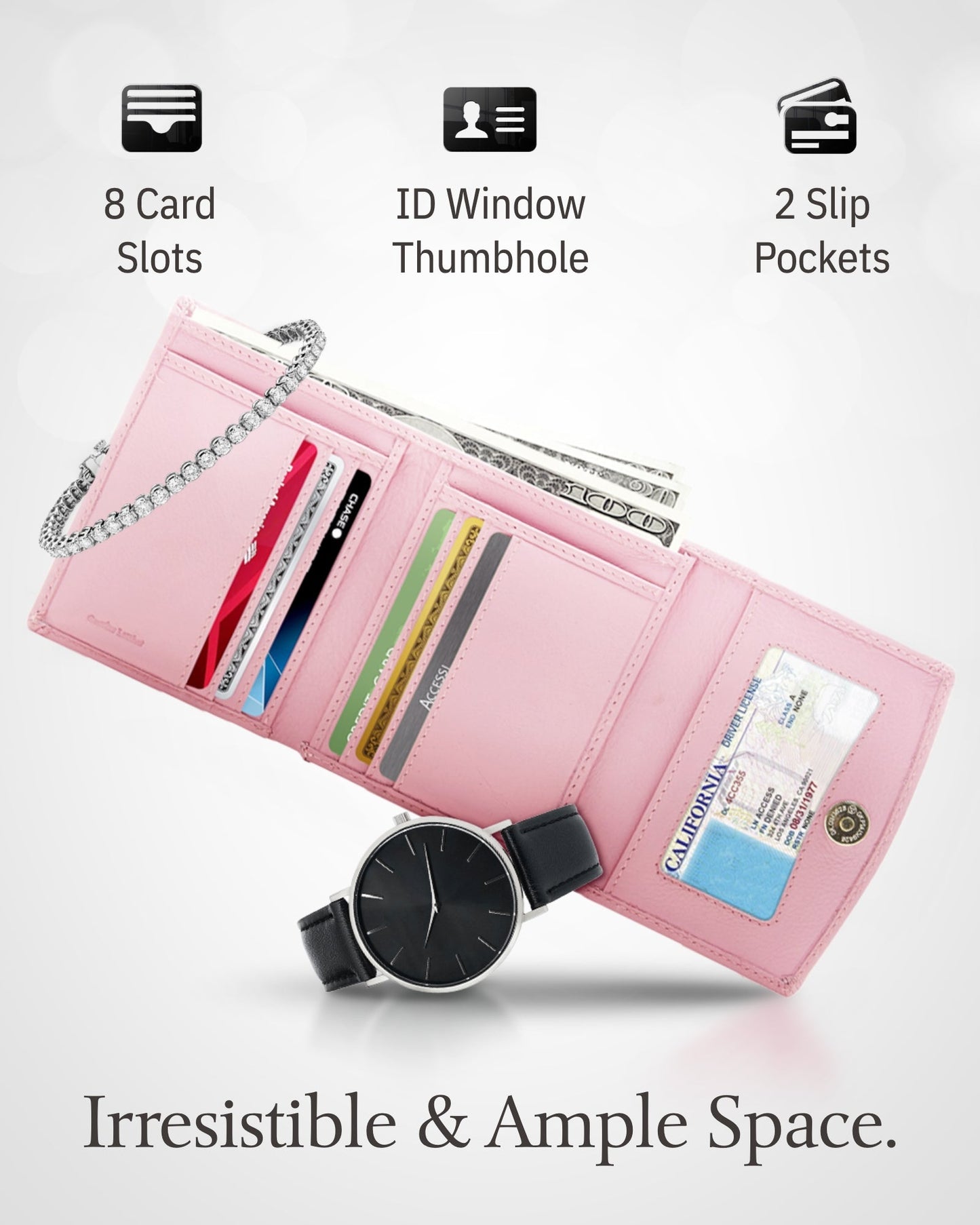 Porte-monnaie portefeuille à trois volets avec fenêtre d'identification