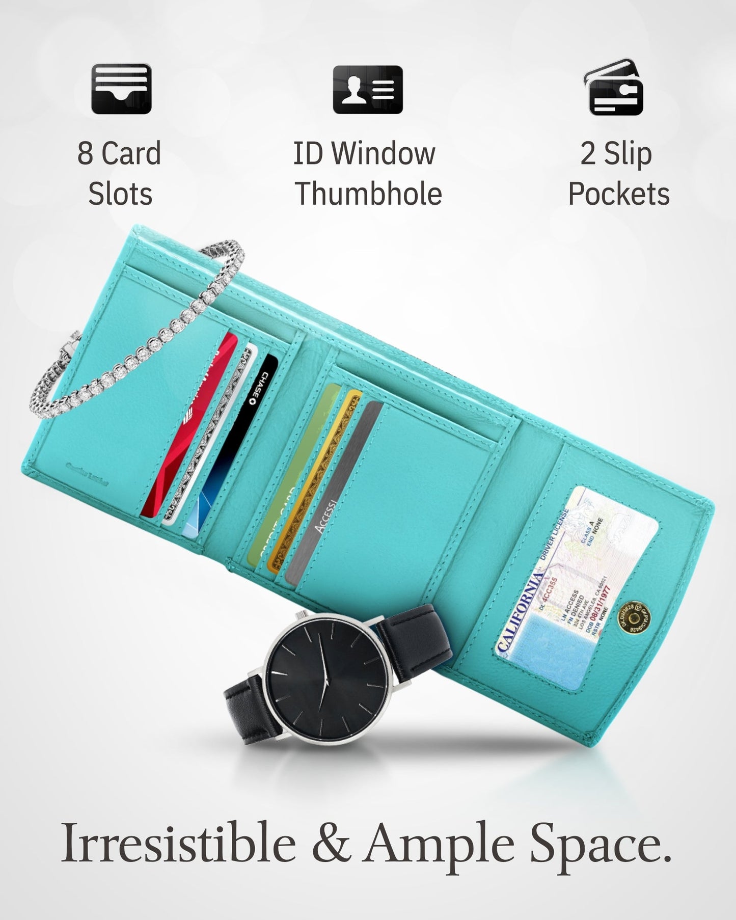 Porte-monnaie portefeuille à trois volets avec fenêtre d'identification