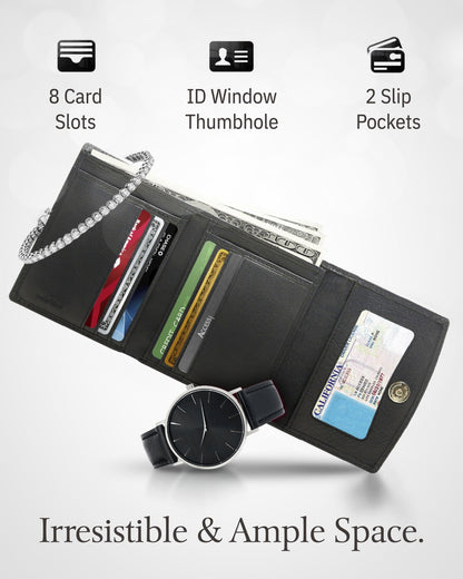 Porte-monnaie portefeuille à trois volets avec fenêtre d'identification