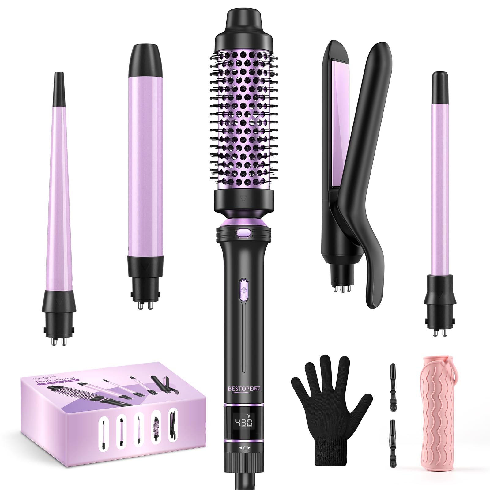 5 in 1 Curling Iron, Curling Wand Set with Thermal Brush, Flat Iron Hair Straightener, 3 Ceramic Irons (0.35