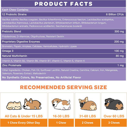 Chicken flavor Probiotics for Dogs & Cats, 6 Billion CFUs, 180 Chews