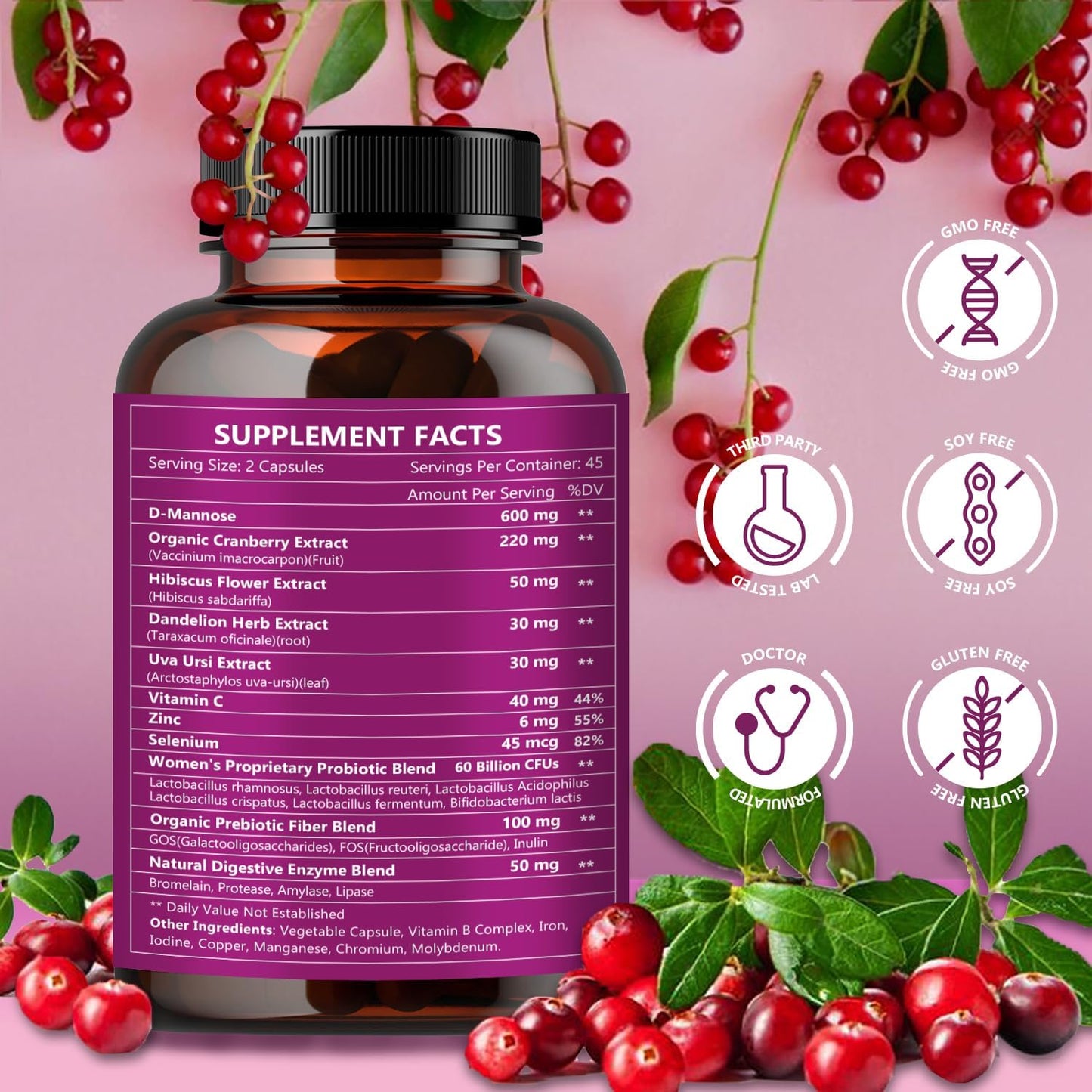 Women’s Urinary Health Probiotics, 60 Billion Probiotics, 90 Veggie Capsules