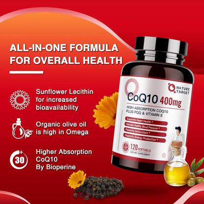 CoQ10 + PQQ + Vitamin E, 400mg, 120 Softgels