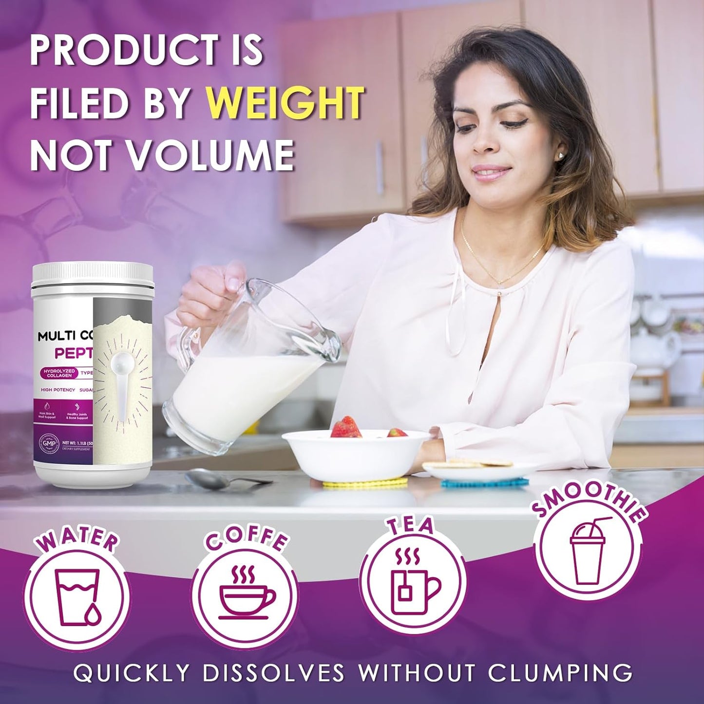 Hydrolyzed Multi Collagen Peptides Powder, 1.1 LB