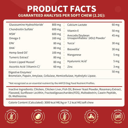 Chicken Flavor Glucosamine Chews for Dogs & Cats, 120 Soft Chews