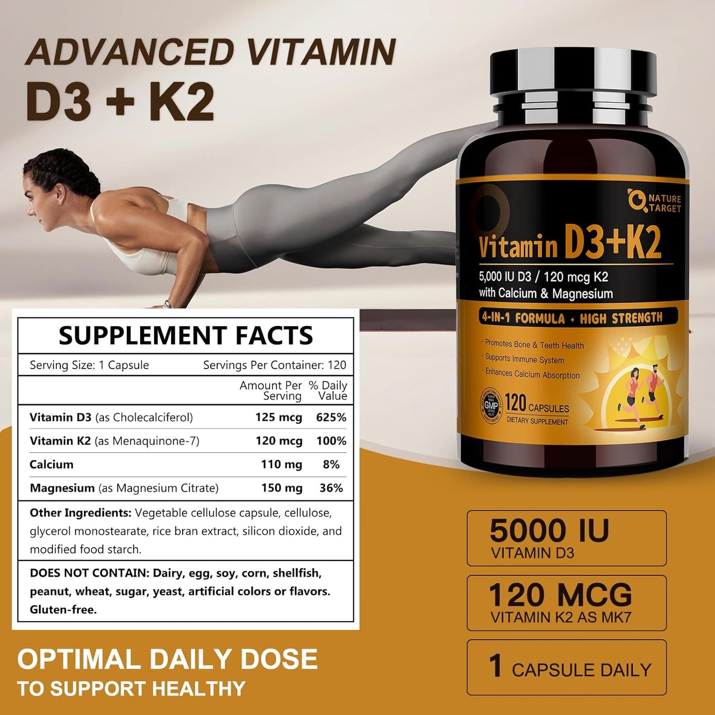 4-in-1 Vitamin D3 + K2, 120 Capsules