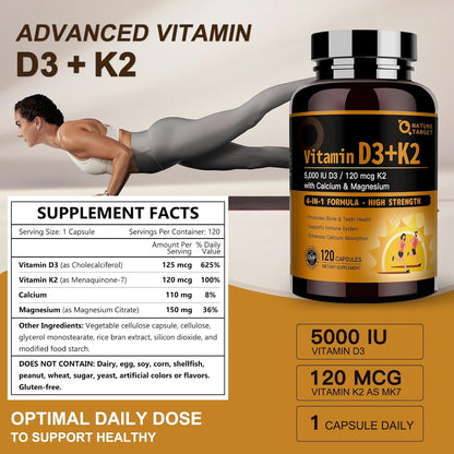 4-in-1 Vitamin D3 + K2, 120 Capsules