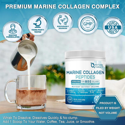 Péptidos de colágeno marino en polvo, 10 mil millones de UFC, 12,35 oz