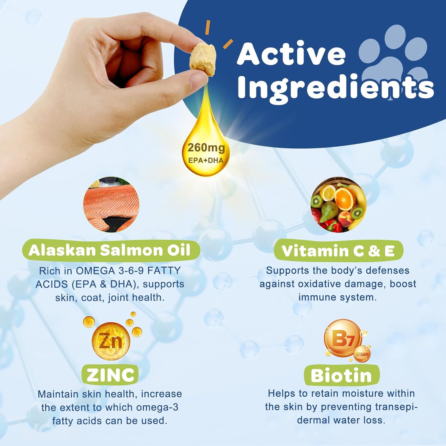 Omega 3 Fish Oil for Dogs & Cats, Salmon Flavor, 120 Chews
