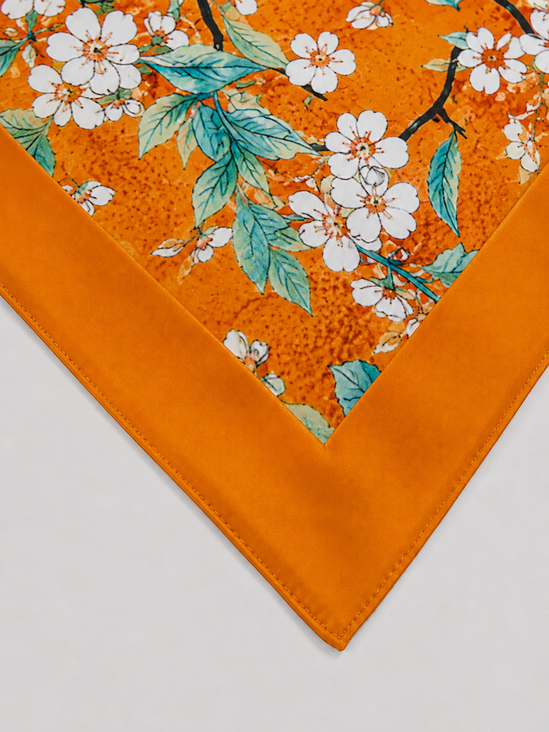 Vintage Orange Enamel Camellia Floral Kimono Robe with Pockets