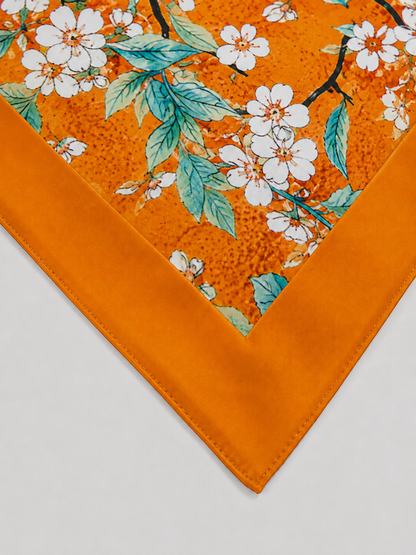 Vintage Orange Enamel Camellia Floral Kimono Robe with Pockets