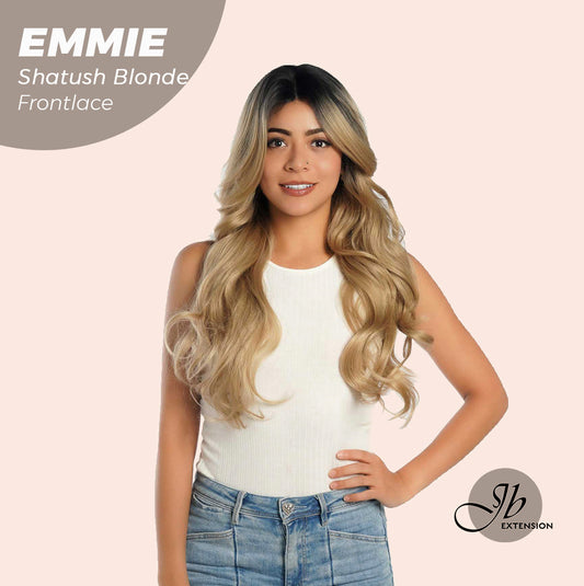 JBEXTENSION 26 Inches Curly Women Shatush Blonde Wig Pre-Cut Frontlace Glueless Wig EMMIE SHATUSH BLONDE