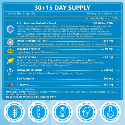 3-in-1 Digestive Health Probiotics, 100 Billion CFUs, 90 Veggie Capsules